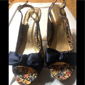 Rampage Sz 8,5 shoes floral w/ navy satin bow